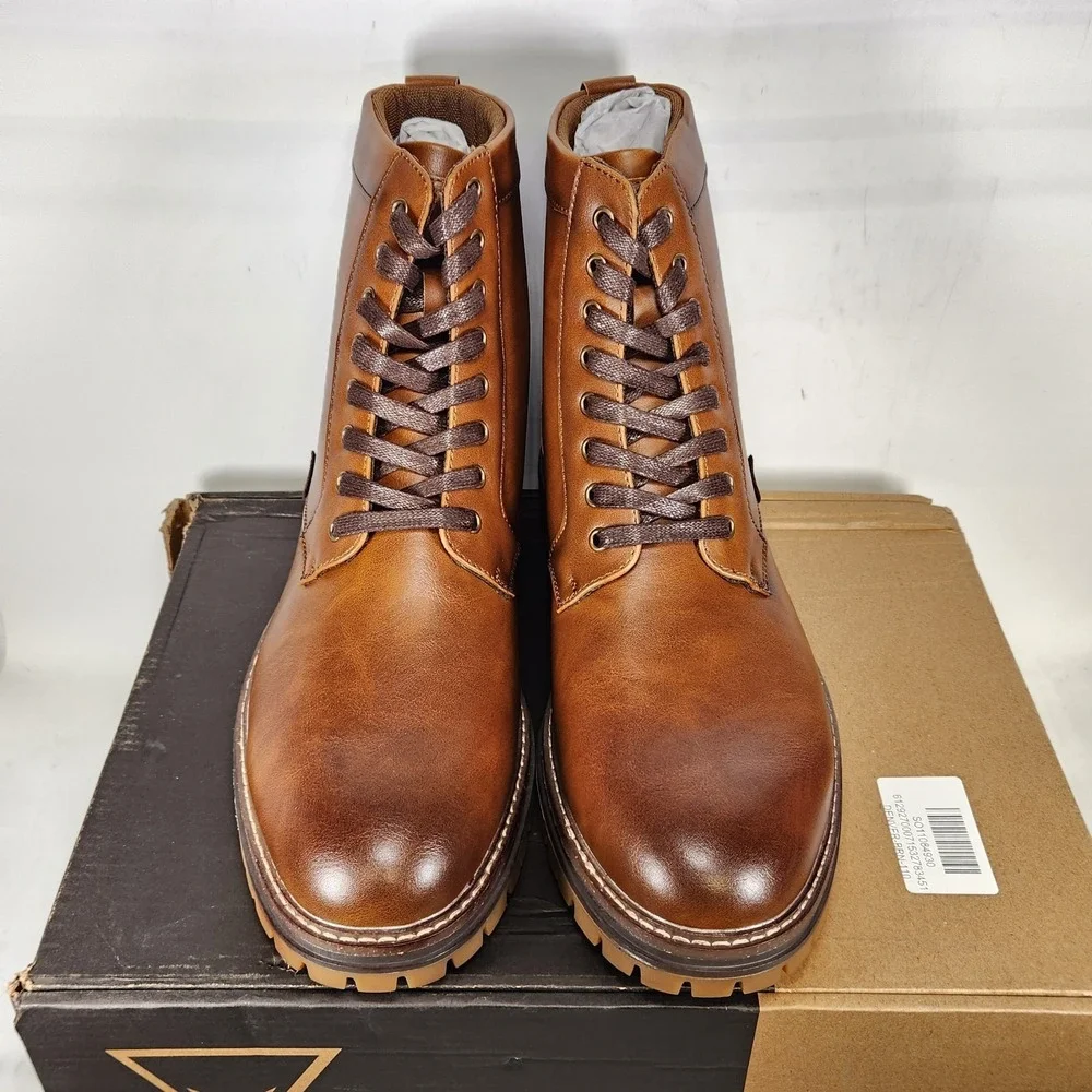 Vance Co. Denver Boots Men Size 11 Brown Faux Leather Lace Up Lug Sole